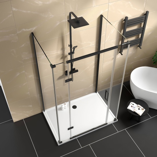 havana black 1300 inline hinged shower enclosure three sided