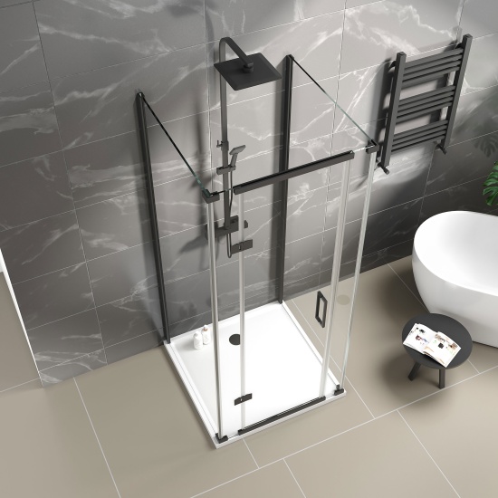 havana black 900 inline hinged shower enclosure three sided