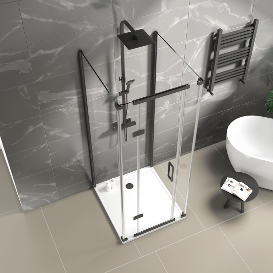 havana black 800 inline hinged shower enclosure three sided