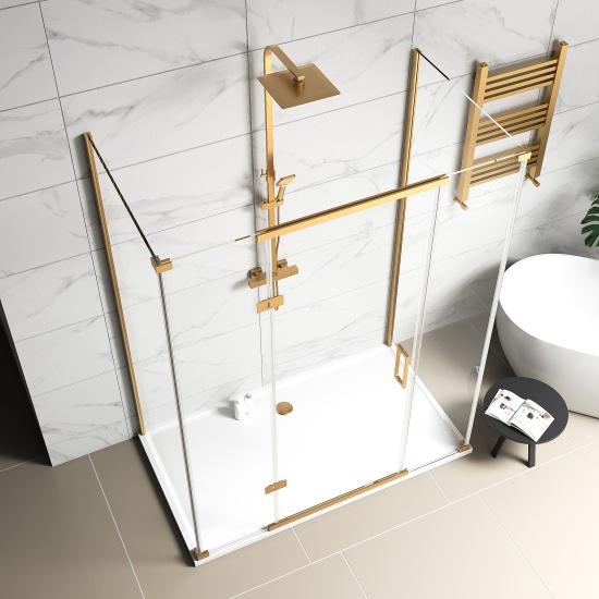 havana gold 1600 inline hinged shower enclosure three sided