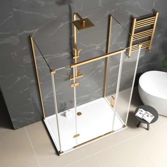 havana gold 1400 inline hinged shower enclosure three sided