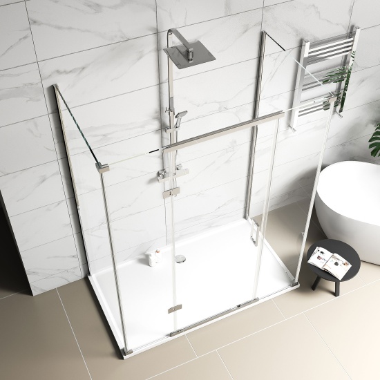 havana chrome 1600 inline hinged shower enclosure three sided