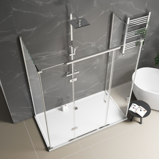 havana chrome 1500 inline hinged shower enclosure three sided