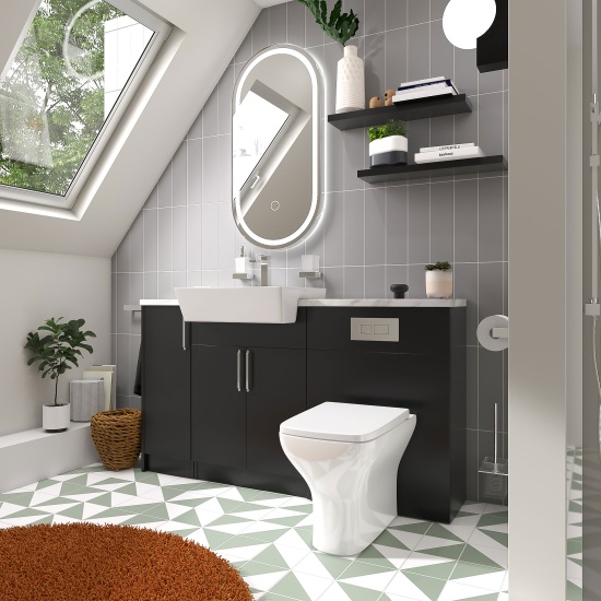oliver matt black 1500 sink unit with wc toilet complete suite