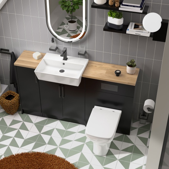 oliver matt black 1500 sink unit with wc toilet complete suite