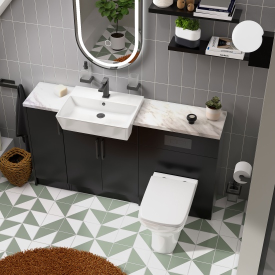 oliver matt black 1500 sink unit with wc toilet complete suite