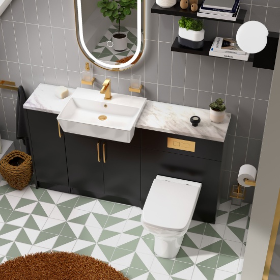 oliver matt black 1500 sink unit with wc toilet complete suite
