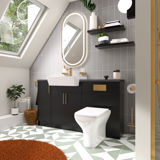 oliver matt black 1500 sink unit with wc toilet complete suite