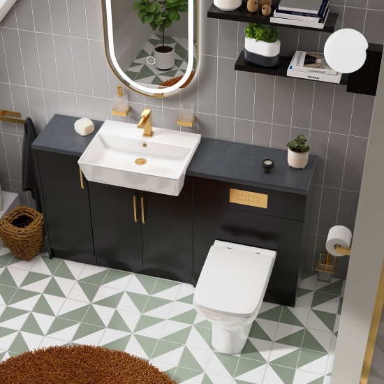 oliver matt black 1500 sink unit with wc toilet complete suite