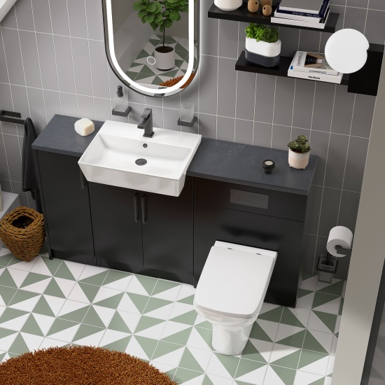 oliver matt black 1500 sink unit with wc toilet complete suite