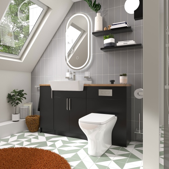 oliver matt black 1500 sink unit with wc toilet complete suite