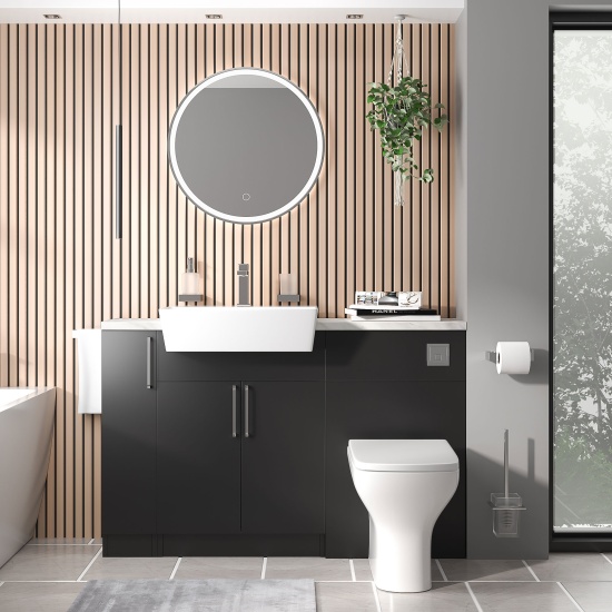 oliver matt black 1300 basin unit with toilet suite