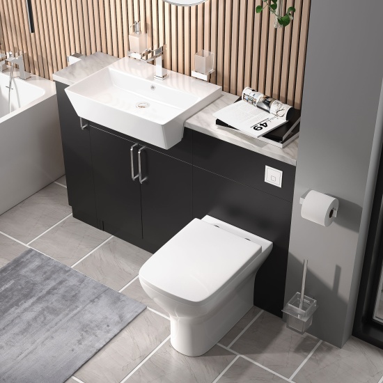 oliver matt black 1300 basin unit with toilet suite