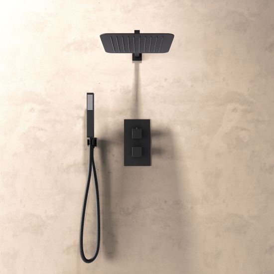 ribble black 2 outlet wall shower set head handset bracket