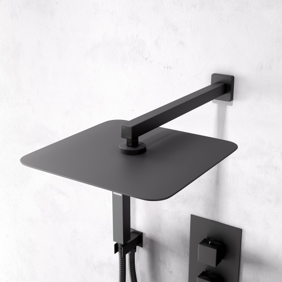 ribble square black wall shower head