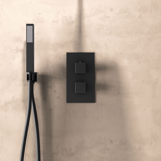 ribble square black shower handset with bracket
