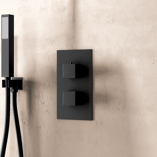 ribble square black thermostatic shower valve dual