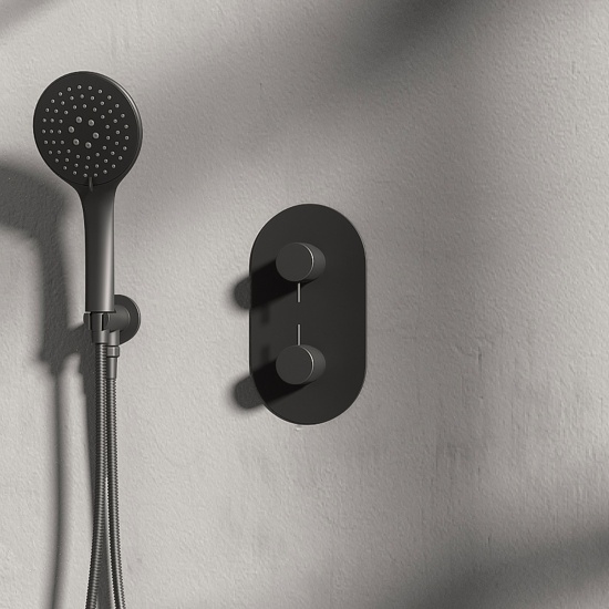 tweed round black thermostatic shower valve dual