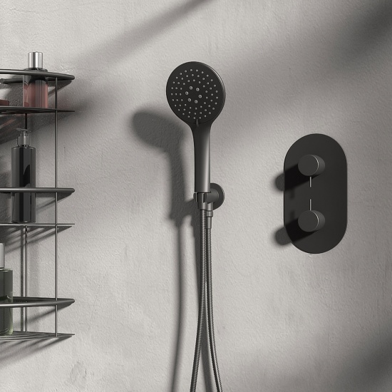 tweed black round modern wall shower handset with hose