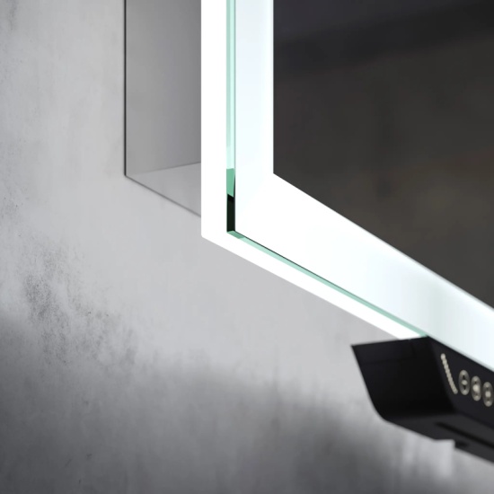Luka 700 x 600mm LED Mirror - Close up 1 Corner Close-up of Luka Illuminated Frameless Mirror