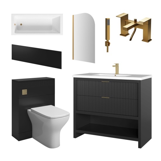 jasmine bath suite with black 1000mm vanity unit wc toilet unit gold