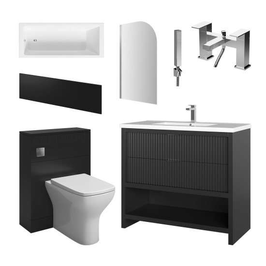 jasmine bath suite with black 1000mm vanity unit wc toilet unit chrome