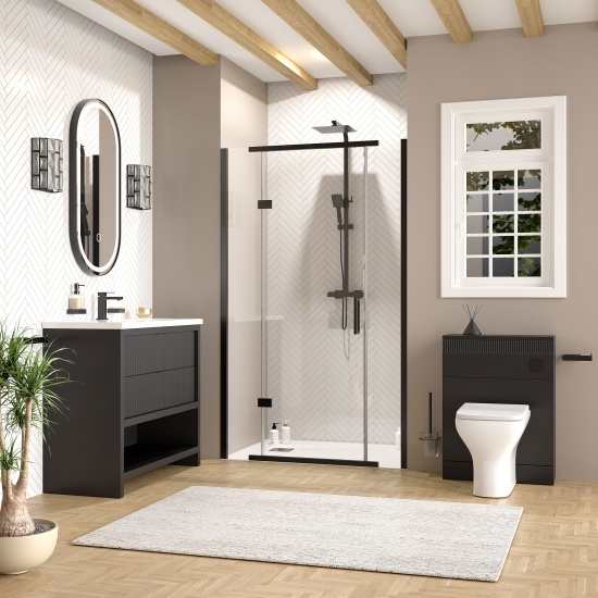 jasmine recessed shower suite with black 1000mm vanity unit wc toilet unit black