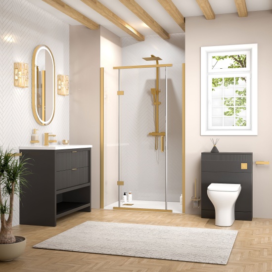 jasmine recessed shower suite with black 1000mm vanity unit wc toilet unit gold