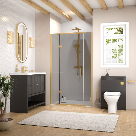 jasmine recessed shower suite with black 1000mm vanity unit wc toilet unit gold