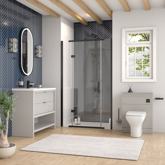 jasmine recessed shower suite with cashmere 1000mm vanity unit wc toilet unit black