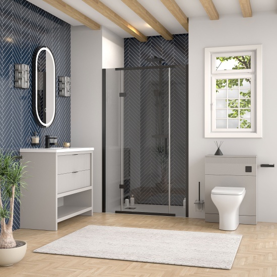 jasmine recessed shower suite with cashmere 1000mm vanity unit wc toilet unit black