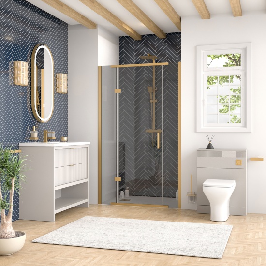 jasmine recessed shower suite with cashmere 1000mm vanity unit wc toilet unit gold
