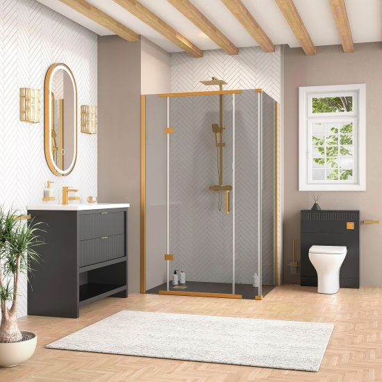 jasmine corner shower suite with black 1000mm vanity unit wc toilet unit gold