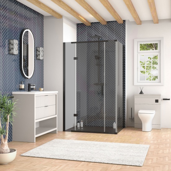 jasmine corner shower suite with cashmere 1000mm vanity unit wc toilet unit black