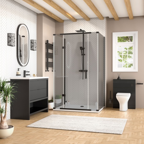jasmine 3 sided shower suite with black 1000mm vanity unit wc toilet unit black