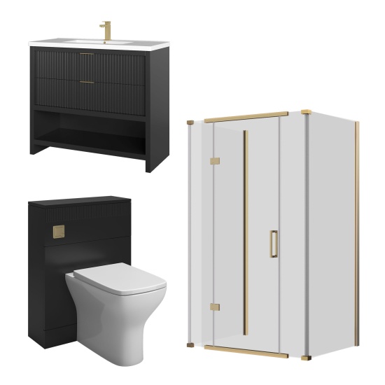 jasmine 3 sided shower suite with black 1000mm vanity unit wc toilet unit gold jasmine 3 sided shower suite with black 1000mm vanity unit wc toilet unit gold