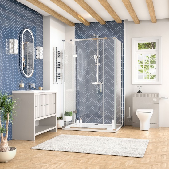 jasmine 3 sided shower suite with cashmere 1000mm vanity unit wc toilet unit chrome