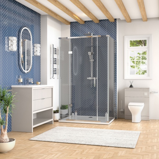 jasmine 3 sided shower suite with cashmere 1000mm vanity unit wc toilet unit chrome