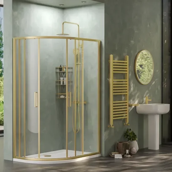 radiant standard height 1200 x 800 offset quadrant shower enclosure brushed brass