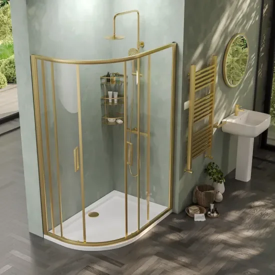 radiant standard height 1200 x 800 offset quadrant shower enclosure brushed brass