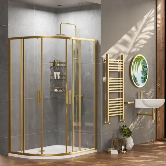 radiant standard height 1200 x 900 offset quadrant shower enclosure brushed brass