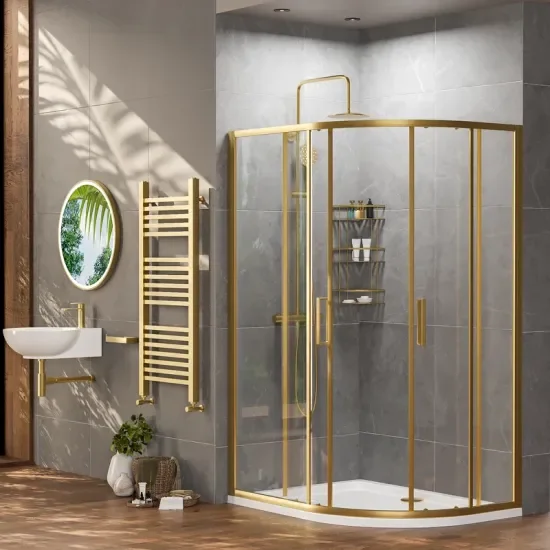 radiant standard height 1200 x 900 offset quadrant shower enclosure brushed brass