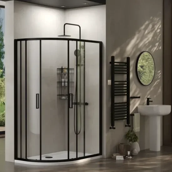 radiant standard height 1200 x 800 offset quadrant shower enclosure black