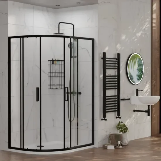 radiant standard height 1200 x 900 offset quadrant shower enclosure black