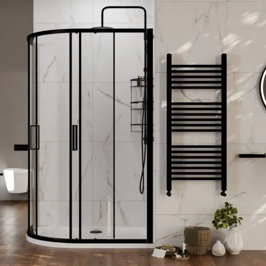 radiant standard height 1200 x 900 offset quadrant shower enclosure black