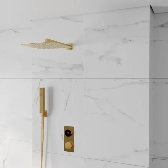 Cyber brushed brass 2 outlet wall shower set head handset bracket