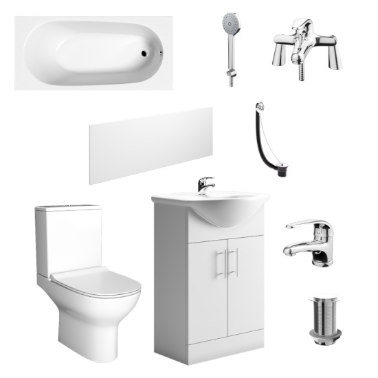 Whats Included in the Kiana Small Bath Suite with CC Toilet Transparent Image Showing Whats Included in the Kiana Small Bath Suite with Vanity Unit and Toilet