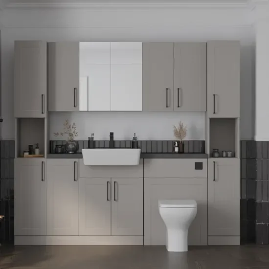 Main Product Image for Oliver 2100 Cashmere Shaker Fitted Furniture Combination Vanity Unit with Ceramic Basin, WC, Mirror Cabinet, Tallboy and Fixing Kits