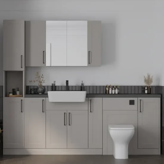 Main Product Image for Oliver 2200 Cashmere Shaker Fitted Furniture Combination Vanity Unit with Ceramic Basin, WC, Mirror Cabinet, Tallboy and Fixing Kits