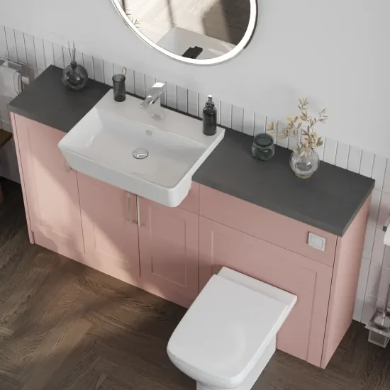 Top View of Oliver 1500 Pink Shaker Fitted Furniture Combination Vanity Unit with Chrome Handles & Slate_Countertop